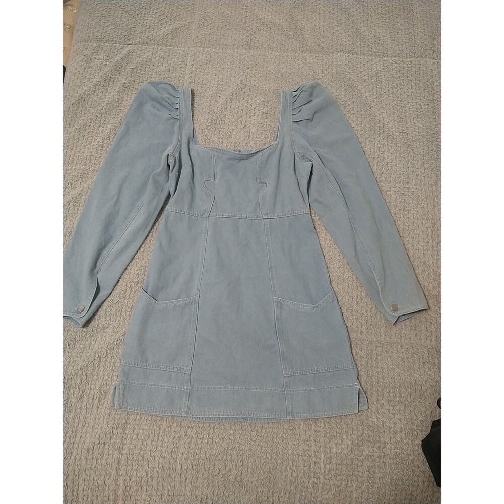 Shein Puff Sleeve Denim Pocketed Dress Sm Y2K Cottage Core Peasant Feminine